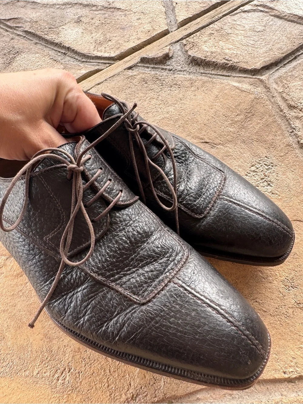 Moreschi Brown Pebbled Leather Derby Shoes Italy Men’s US 10.5  Lace Up